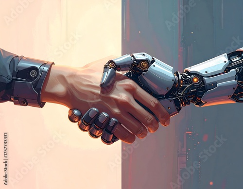 Wallpaper Mural A human and robotic hand shake to symbolize collaboration and technology Torontodigital.ca