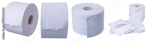 Roll of toilet paper on an isolated background. Four positions.