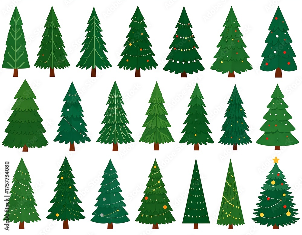 Obraz premium Diverse collection of illustrated Christmas trees