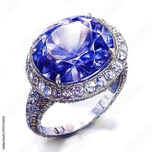 watercolor of Sapphire Ring, vector, isolated on a white background.