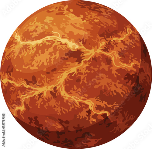 Venus planet illustration with textured surface in warm colors on a white background with copy space