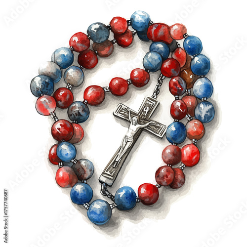 Rosary Beads, watercolor drawing vector, isolated on a white background.