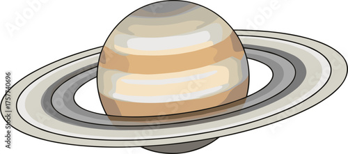 Saturn planet illustration with rings in soft colors on a white background with copy space