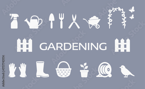 White Gardening Icon Set (Simple Silhouette)