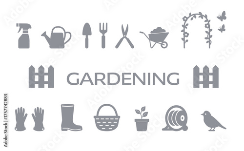 Gray Gardening Icon Set (Simple Silhouette)