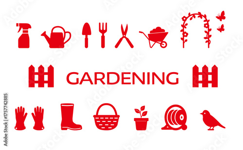 Red Gardening Icon Set (Simple Silhouette)