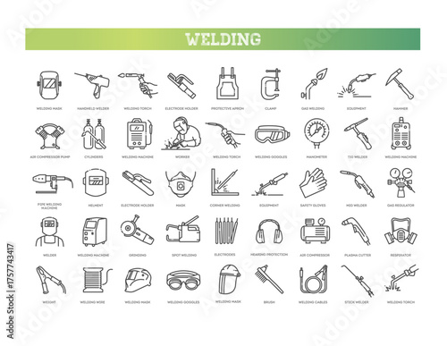 Welding icon set. Equipment and tools