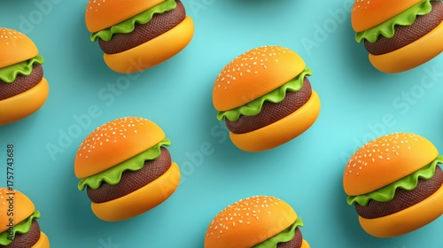Colorful Cartoon Burgers on Bright Background