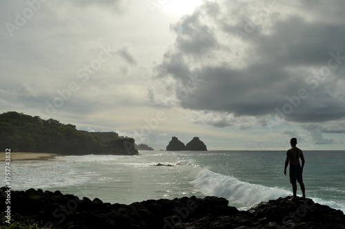 silhouette man on the beach