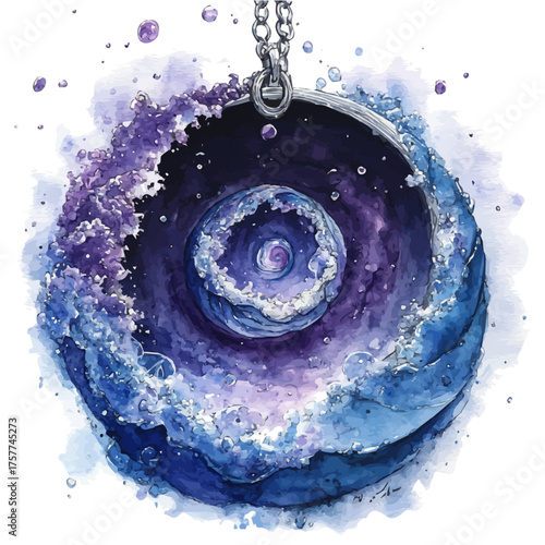 watercolor of Protective Amulet Necklace, vector, isolated on a white background.