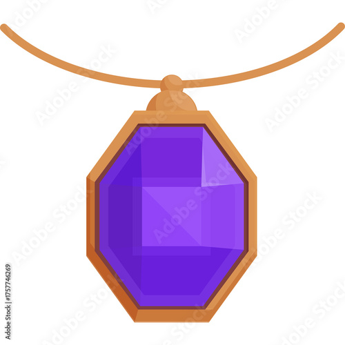 Octagonal Purple Gemstone Pendant Necklace With Golden Chain on White Background