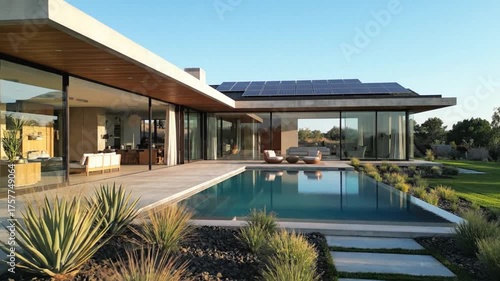 Wallpaper Mural Modern home exterior with swimming pool glass walls and clear sky Torontodigital.ca