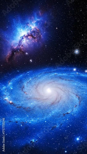 Vibrant blue galaxy with nebulae and stars in deep space illustration