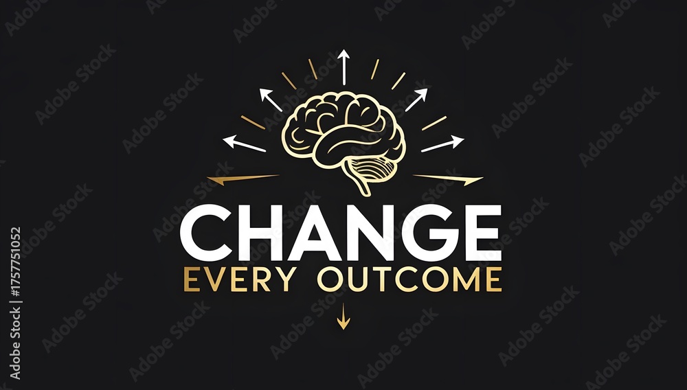 Fototapeta premium Sleek Modern Personal Development Logo: Abstract Glowing Gold Brain and Upward Arrows