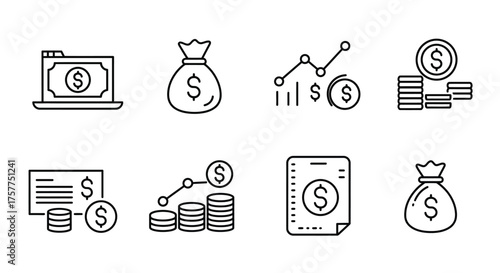Financial icons displaying money growth and digital payment concepts clearly