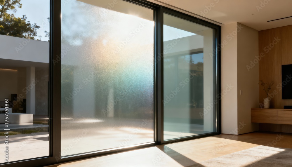 Obraz premium Medium shot of clear smart glass windows dynamically adjusting to sunlight for optimal natural lighting indoors