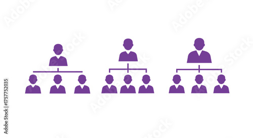 Hierarchical structure of people represented by purple silhouettes in a diagram