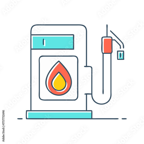 Stylized fuel pump with flame icon representing fossil fuels, energy source