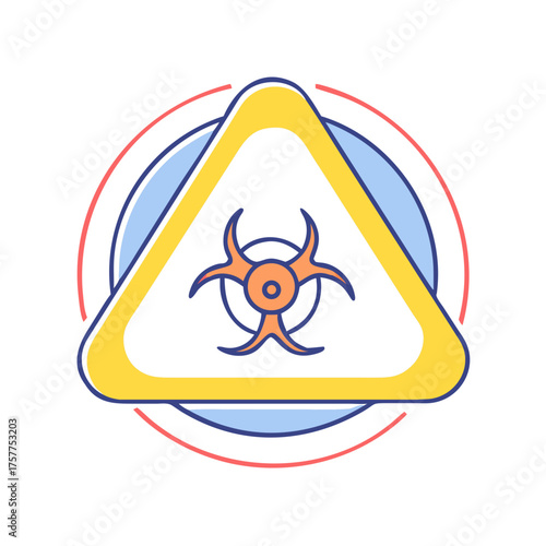 Warning sign for biohazard material in yellow triangle with circular background