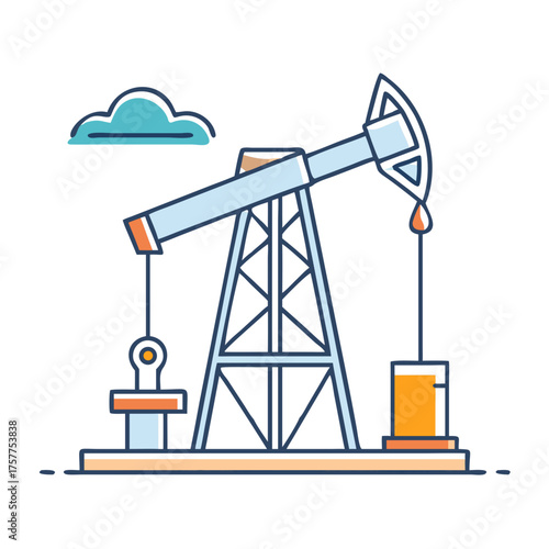 Illustration of an oil pump with a cloud in the sky backdrop