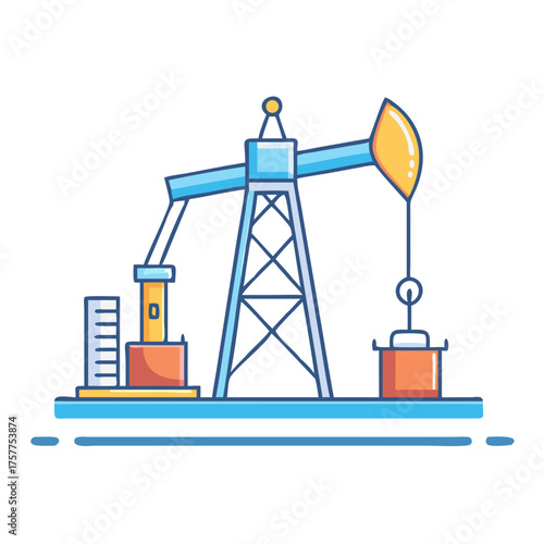Cartoon illustration of an oil derrick pumping crude oil from the ground