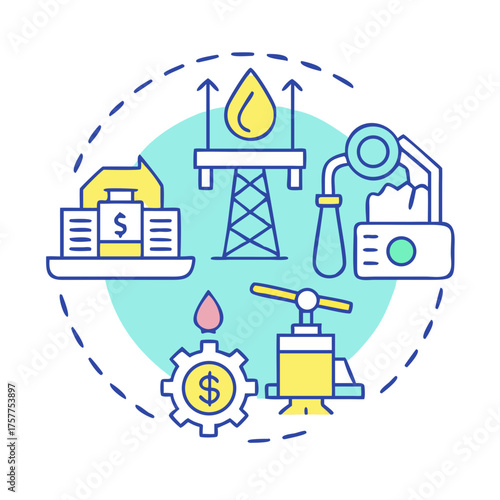 Oil and Gas Industry Concept with Petroleum Production and Investment Icons