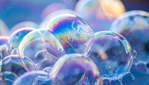 Macro photo of iridescent bubbles, zoom, close up