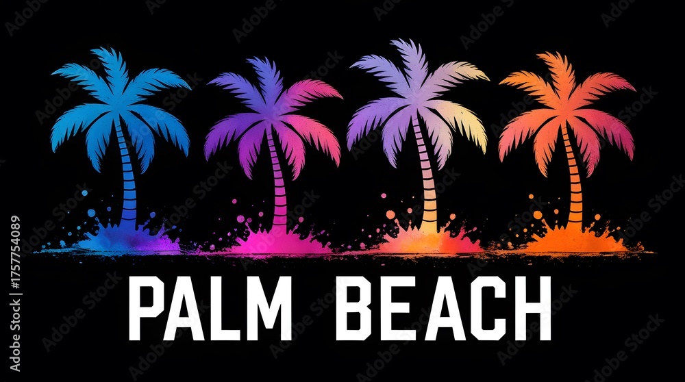 Naklejka premium Colorful Gradient Palm Trees Illustration with Artistic Splash Effect