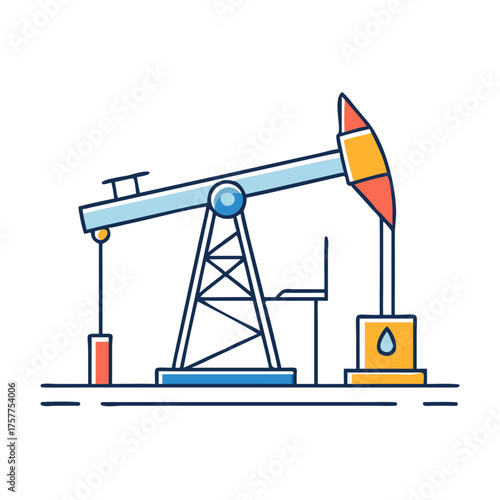 Colorful oil pump jack icon illustrating crude oil production industry and energy