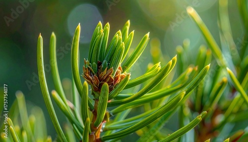 Macro photo of pine needles, pinecone, zoom, close up