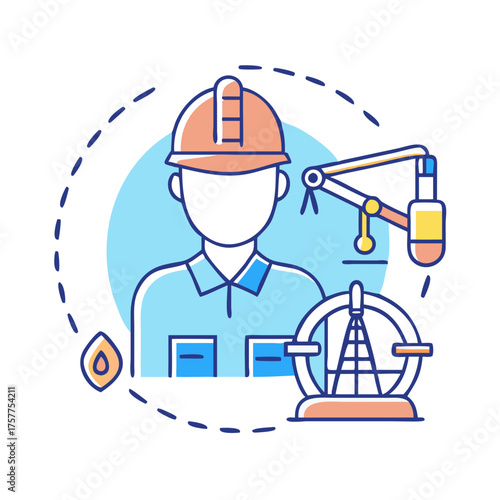 Oil and Gas Industry Worker with Refinery, Crane and Petroleum Icon
