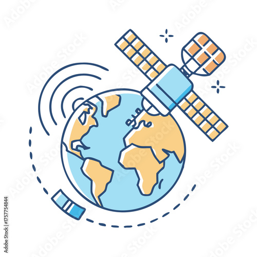Satellite communication relaying signals from earth, a stylized illustration of technology