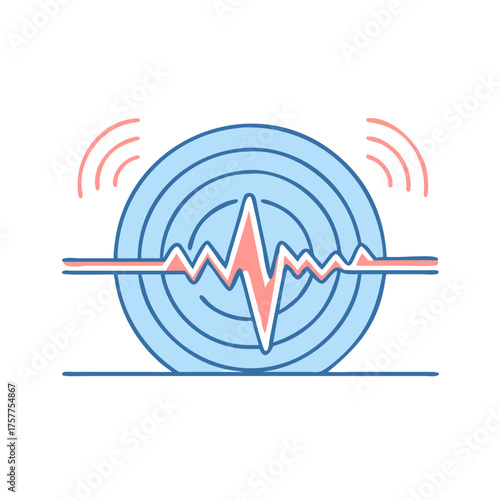 Vibrant earthquake detection signal illustration with concentric rings and seismic wave activity