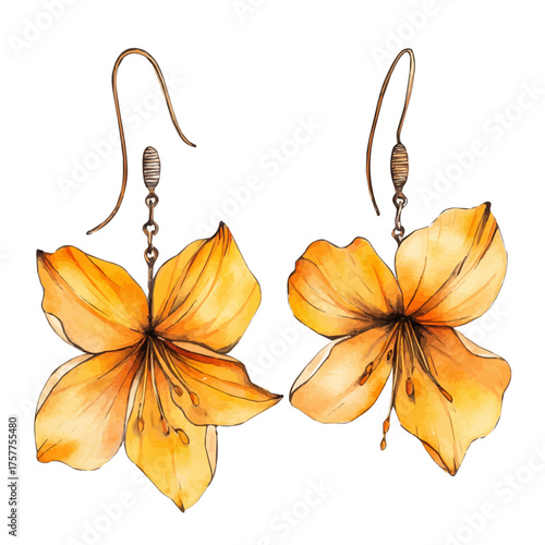 Minimalist Earrings, watercolor vector, isolated on a white background.