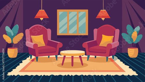 A cozy seating area with velvet armchairs and a plush rug