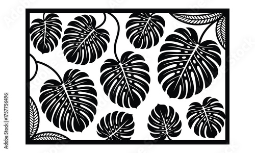 Boho Style Monstera Leaf Laser Cut Wall Panel Vector Design