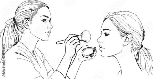 Woman applies makeup with brush in beauty illustration