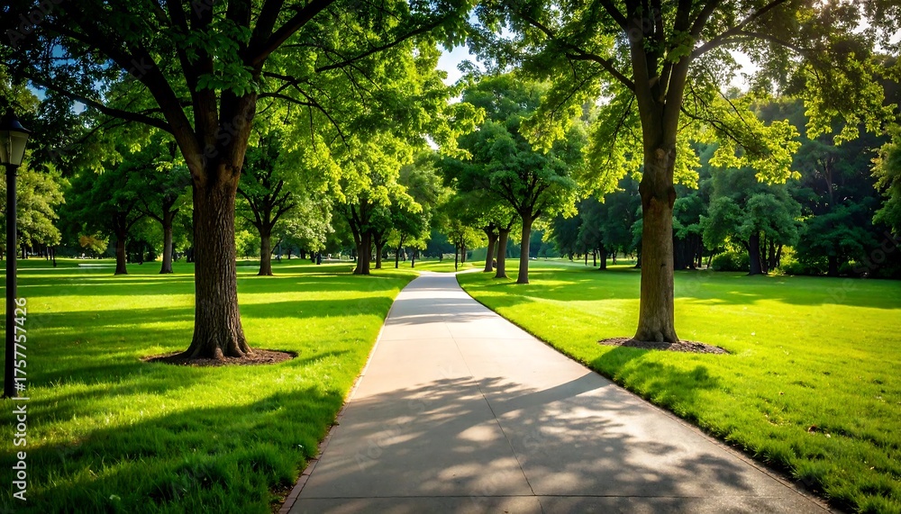 Obraz premium Sunny park path lined with trees (1)