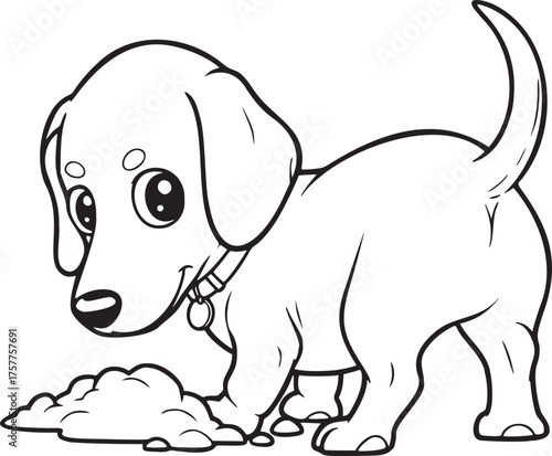 Playful puppy digging in the dirt, a charming illustration perfect for children's books, pet-related marketing, and heartwarming designs, evoking joy and innocence
