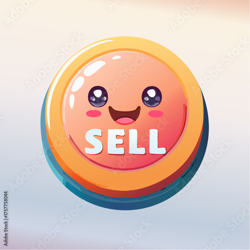 Happy sell button icon for finance trading