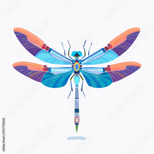 Colorful geometric dragonfly with transparent background