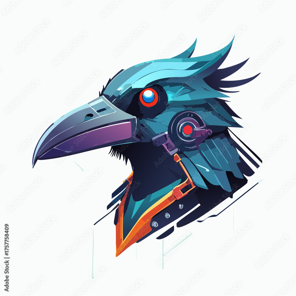 Naklejka premium modern mechanical raven head with transparent background