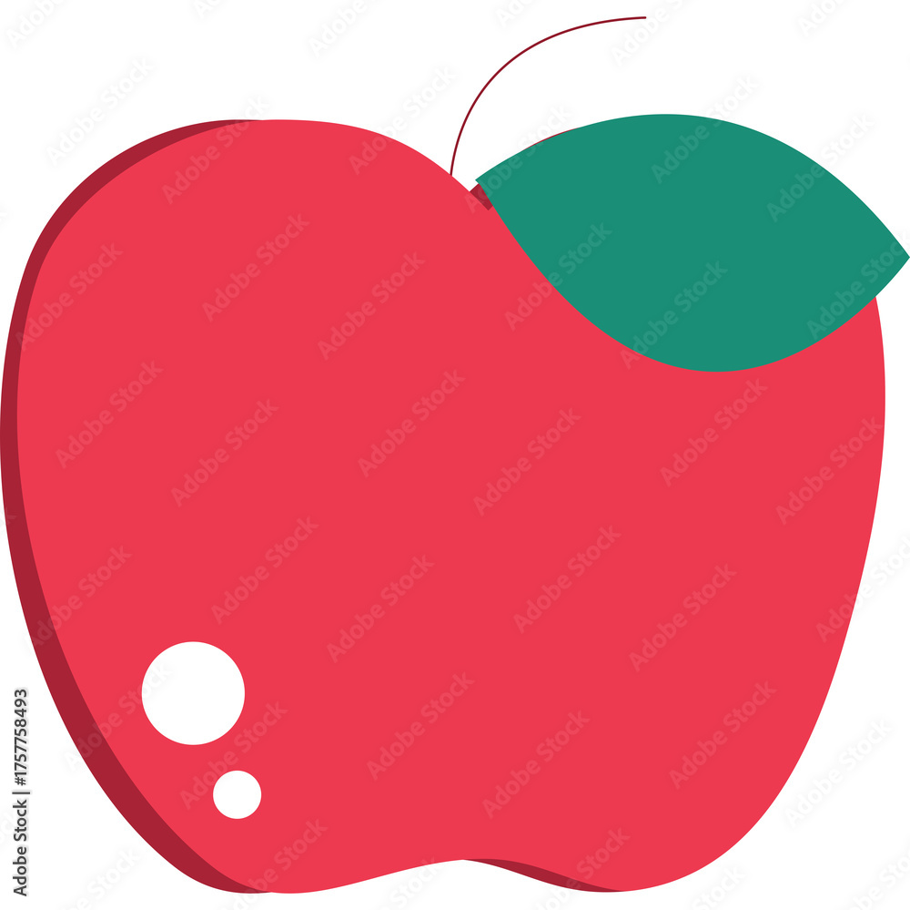 Obraz premium A Single Red Apple with a Green Leaf and Stem Detailed Illustration with White Highlights Isolated on a Transparent Background