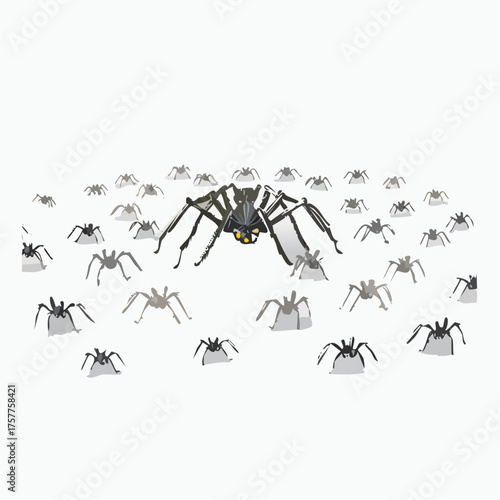 Large spider surrounded by many small spiders