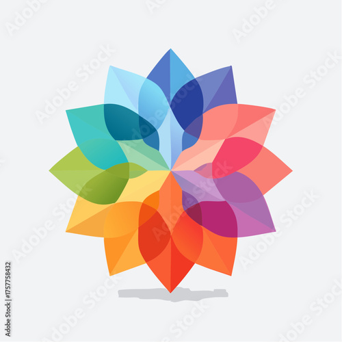 Abstract colorful overlapping petals flower shape symbol
