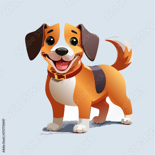 Happy cartoon puppy with red collar and transparent background