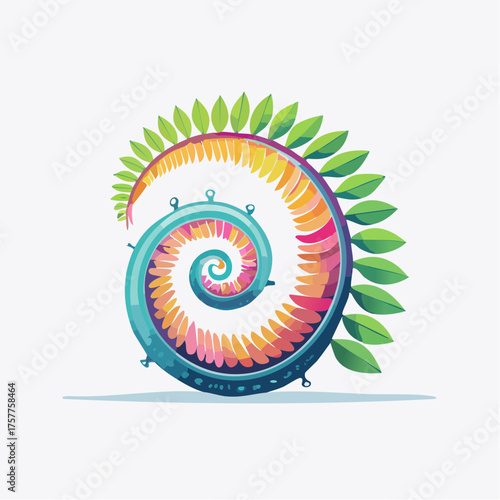 Colorful abstract spiral fern shape with transparent background