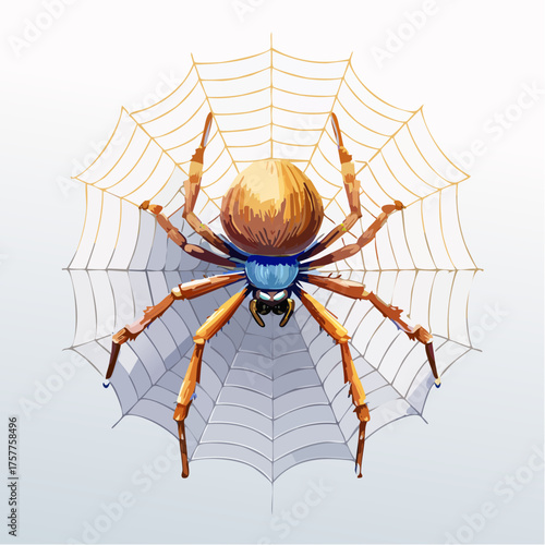 Colorful spider on web with transparent background