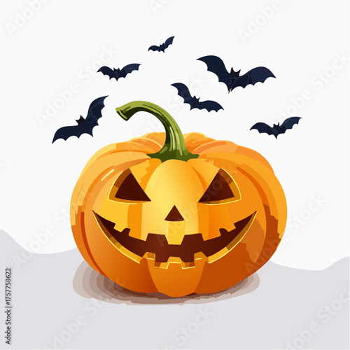 halloween jack o lantern with bats flying