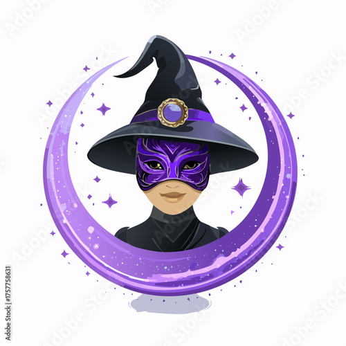 Mysterious witch in masquerade mask with transparent background